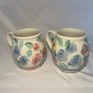 Floral Ceramic Mugs Set- pastel colors. Lovely rounded shape.